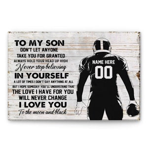 Personalized Football Poster & Canvas, To My Son Wall Art, Custom Name, Number Gift, Sports Room Decor for Boys, Men, Birthday from Mom Dad