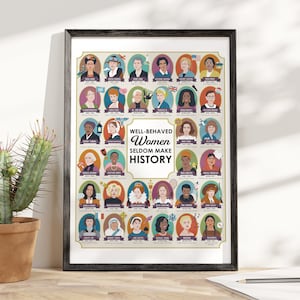 Wohlerzogene Frauen machen selten Geschichte Poster, Frauen in der Geschichte Leinwand, feministisches Poster, Vintage Feministin