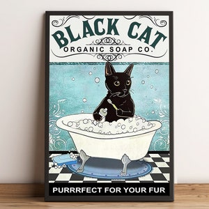 Black Cat Purrrferct For Your Fur Poster, Bathroom Wall Art, Toilet Decor Canvas Prints Home Wall Hangings, Animal Picture Vintage Restroom