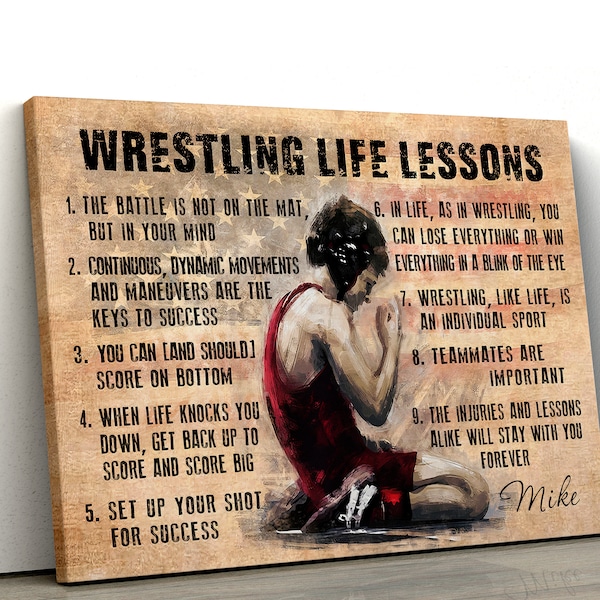 Personalized Wrestling Life Lessons Poster, Custom Name Canvas, Wrestling Lover Gift, Wrestling Poster, Sport Canvas