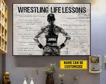 Wrestling Life Lessons Personalized Canvas Print, Custom Wrestling Poster Wall Art, Inspirational Wrestling Gift for Girls Women Athletes