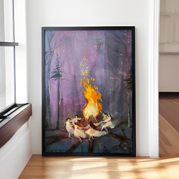 Circle of Witches Vintage Women Dancing Canvas Poster - Witch Decor for Wall - Vintage Witch Print - Mystical Feminine Witch Art