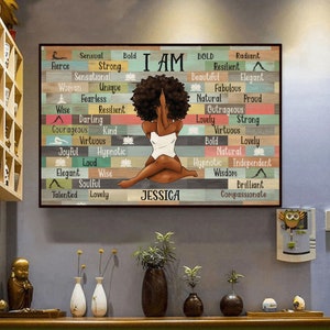 Benutzerdefinierte Yoga Black Girl Ich bin mutig, sinnlich, stark, schönes Afro Girl Poster, Geschenk für den Juni, Monat der schwarzen Geschichte, Nationaler Yoga-Tag