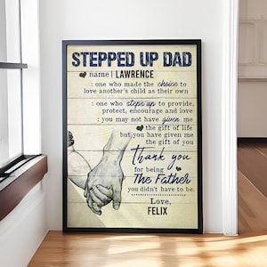Personalized Stepped Up Dad Father’s Day Gift Canvas/Poster, Father&#39;s Day Birthday Gifts for Step Dad Father Poster Canvas Wall Art