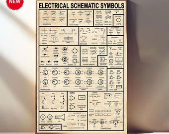 Electrical Schematic Symbol Knowledge Poster, Vintage Electrician Canvas Art, Educational Decor for Workshop Garage or Engineering Office