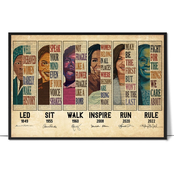 Led Sit Walk Inspire Run Rule - Black Women in History - Feminist Print, Empowering Women, Strong Women Vintage, Women Speak Womens Rights