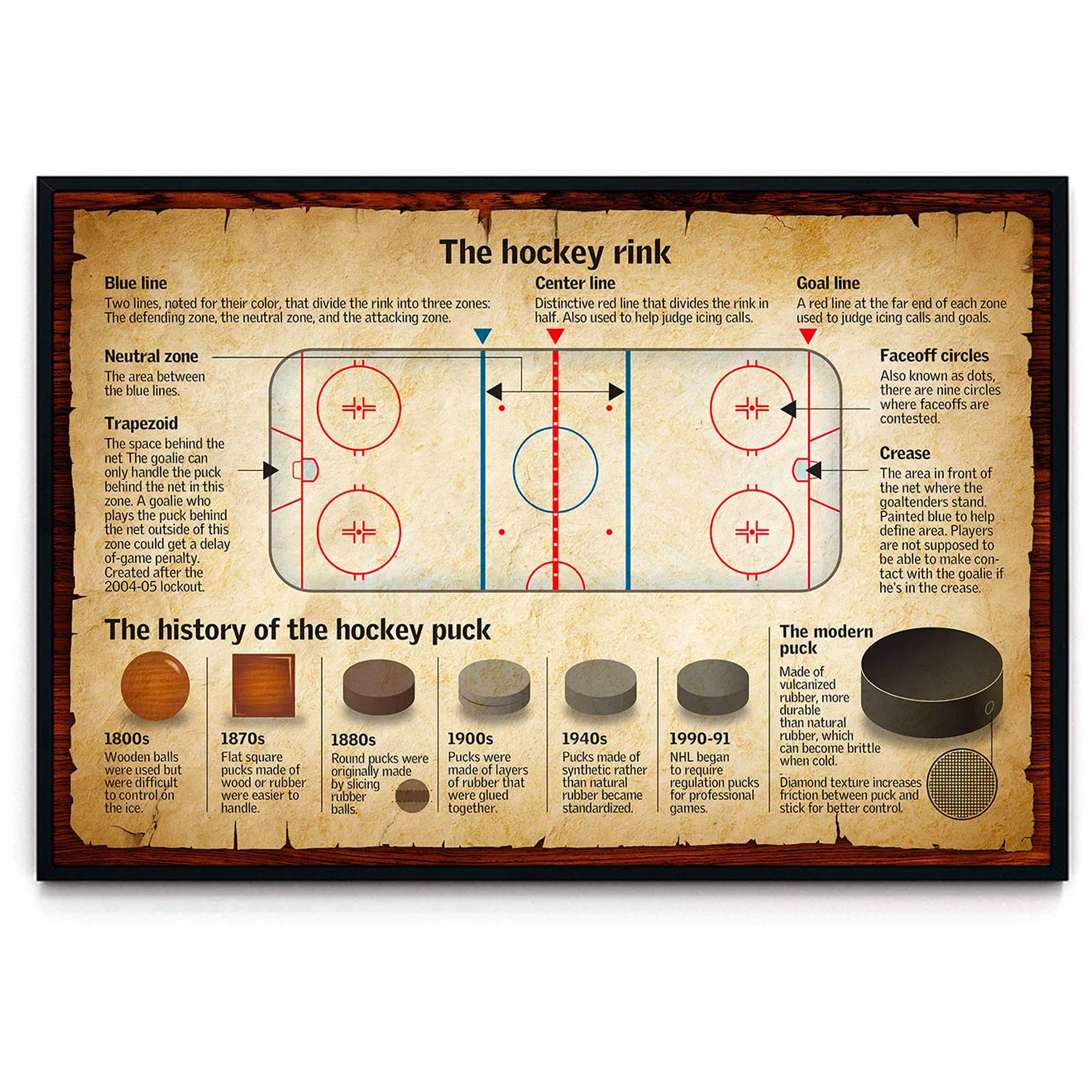 The Hockey Rink Poster - Horizontale Hockeyspielerin Kunst - Geschenk für Hockeyspieler & Fans - Eisbahn Diagramm