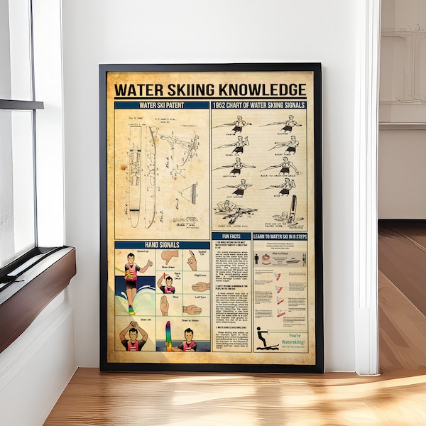 Water Skiing Knowledge Poster, Sport Knowledge Poster, Skiing Lover Gift, Skiing Wall Decor, Waterskiing Lover Gift