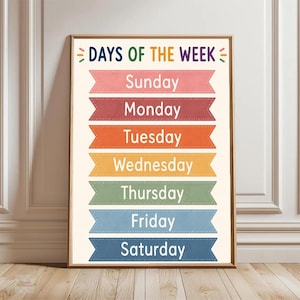 Days of the Week Poster for Kids, Preschool Learning Chart, Classroom Educational Wall Art, Homeschool Calendar Decor Print