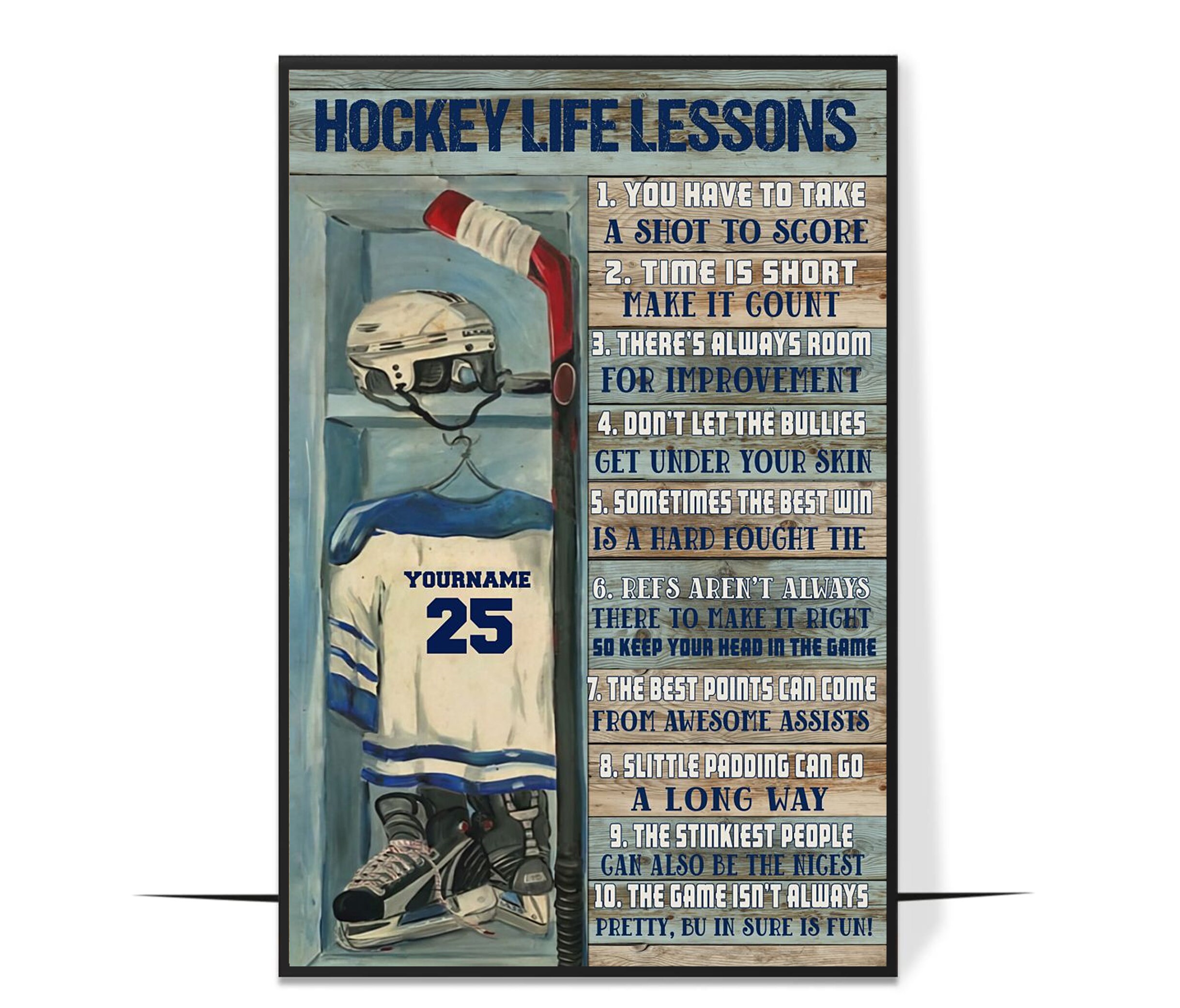 Personalized Hockey Life Lessons Poster, Vintage Hockey Poster, Custom Name  Hock