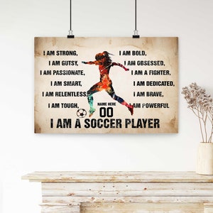 Personalized Soccer Poster for Girl – Custom Name & Number Wall Art – I Am a Soccer Player Print – Birthday Gift for Daughter or Kid Athlete image 6