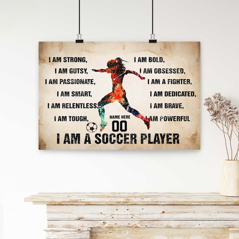 Personalized Soccer Poster for Girl – Custom Name & Number Wall Art – I Am a Soccer Player Print – Birthday Gift for Daughter or Kid Athlete image 6