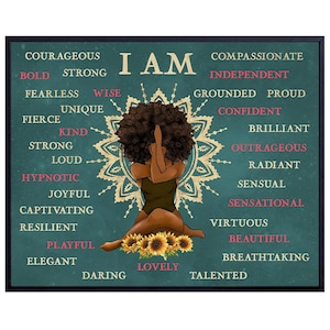 African American Black women Wall Art & Decor -Motivational Inspirational Wall Decor - I Am Positive Affirmations Poster, Positive Quotes