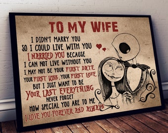 To My Wife Vintage Poster/Canvas, Jack And Sally Vintage , Personalized Jack Skellington Vintage Poster/Canvas,Nightmare Valentine Gift