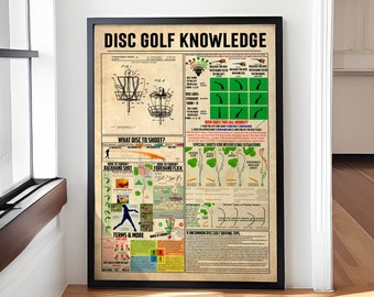 Disc Golf Knowledge Poster – Vintage Canvas Wall Art – Disc Golf Rules & Techniques Chart – Home Decor for Players – Gift for Disc Golfers