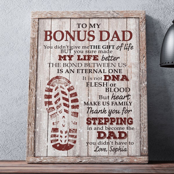 Customized Funny Stepdad Canvas Prints, Footprint Bonus Dad Gift from Stepdaughter & Stepson, Father's Day Gift, Birthday Gift