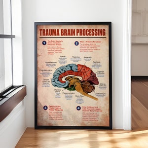 Póster sobre el procesamiento cerebral de traumas, decoración de pared con orientación para psicólogos y terapeutas, impresión artística sobre salud mental.