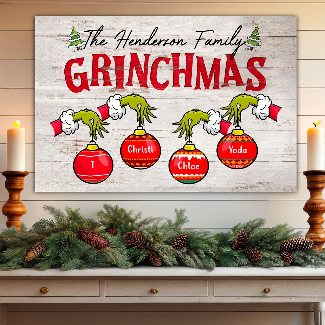 Grinchmas Gift for Family Canvas/poster, Christmas Holiday Art ...