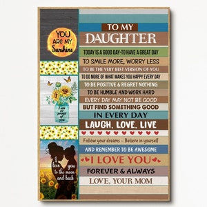 You Are My Sunshine - To My Daughter Canvas Wall Art, Vintage Sunflower, Daughter Gift, Wall Decor