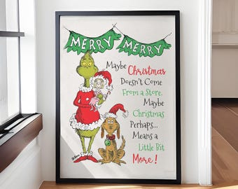 Póster "Tal vez Navidad": Arte mural único inspirado en el Grinch, divertida impresión navideña para decorar el día de Navidad, regalo de cumpleaños para los amantes del Grinch.