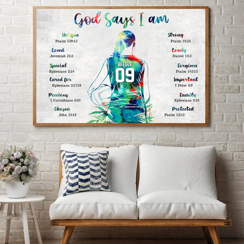 Personalized Volleyball Canvas/poster, God Says I Am Wall Art Print ...
