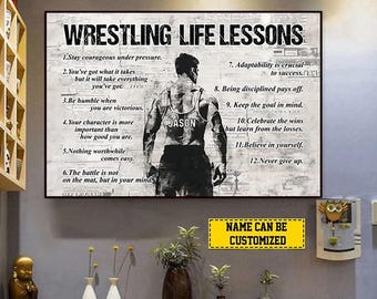 Wrestling Life Lessons, Personalized Motivational Wrestling Canvas Painting, Inspirational Quotes Wall Art, Poster Gift For Wrestling Lovers