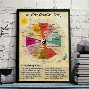 Vintage 24 Stunden Circadian Uhr Organ Uhr Wissen Wand Kunst Chinesische Medizin Gesunde Kunst - Cafe Schule Dekor - Zeit poster Leinwand Kunst