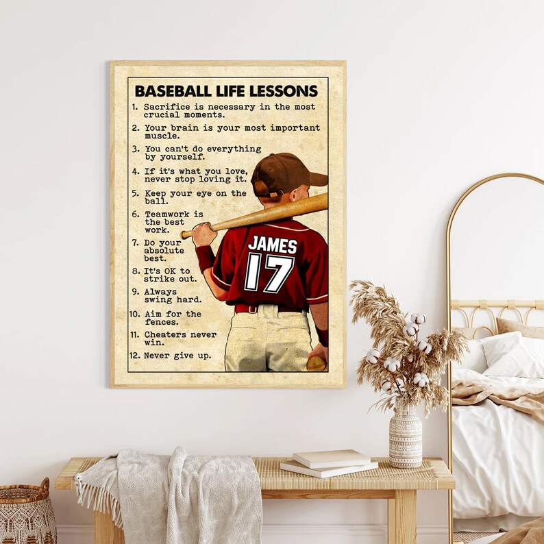 Personalized Motivational Baseball Life Lessons Poster, Baseball Wall Art Print, Gift For Son, Boyfriend, Baseball Player, Sports Home Decor image 3