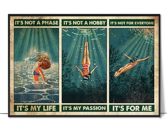 Swimming Poster - It Is Not A Phrase It Is My Life Poster, Vintage Swimming Poster, Girl Swimming Print Art, Swimming Gift