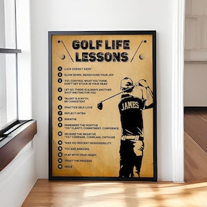 Personalisierte Golf Life Lessons Poster / Leinwand Geschenke Golf Player Print Vintage Decor Wandkunst, Geschenke für Ihn Ihre Liebe Sport Weihnachtsgeschenke