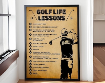 Personalized Golf Life Lessons Poster or Canvas – Vintage Golf Wall Art – Custom Sports Decor Gift for Him or Her, Christmas or Birthday