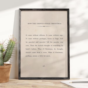 Book Cover Poster, Literary Wall Art Canvas, The Grinch Stole Christmas Poster, Holiday Home Decor, Unique Gift for Christmas 2024