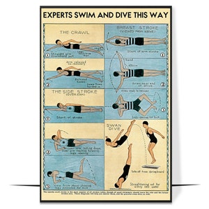 Experts Swim And Dive This Way Poster/Canvas, Knowledge Poster, Vintage Poster Wall Art, Home Decor