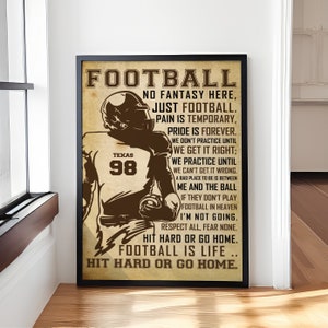 Personalized Football Is Life Poster, Football Wall Art for Boys, Kids Room Decor, Football Gift, Custom Name Canvas