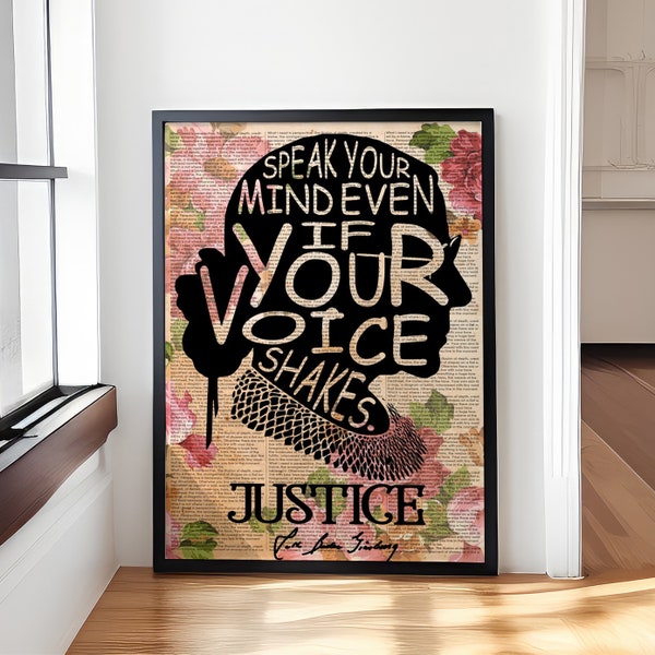 Speak Your Mind Even If Your Voice Shakes Poster or Canvas, RBG Quote Wall Art, Empowering Women’s Rights Decor, Vintage Feminist Gift