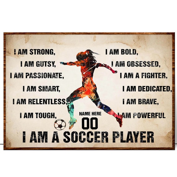 Personalized Soccer Poster for Girl – Custom Name & Number Wall Art – I Am a Soccer Player Print – Birthday Gift for Daughter or Kid Athlete