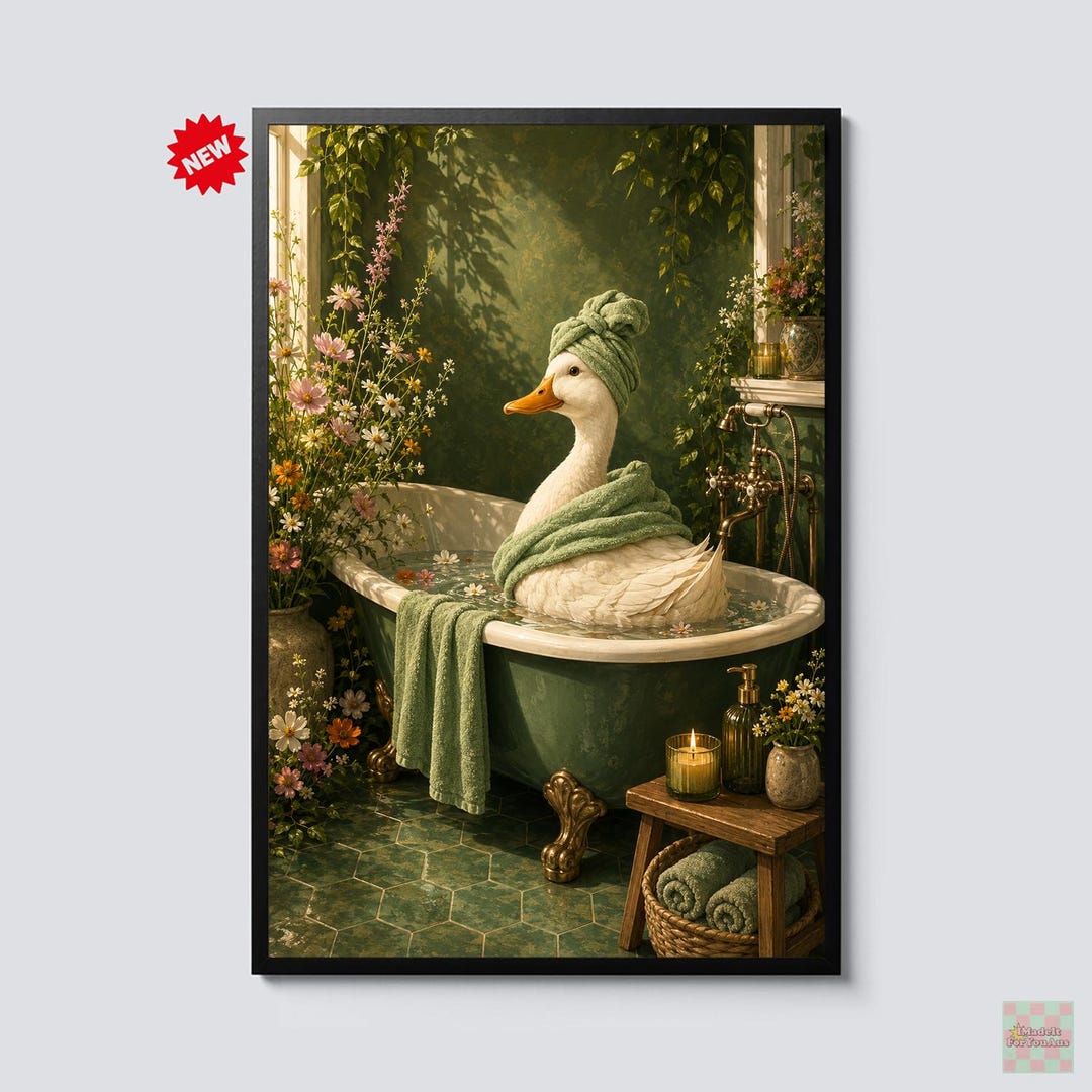 Spa Duck Bathtub Wall Art Print, Funny Duck Bathroom Decor Poster ...