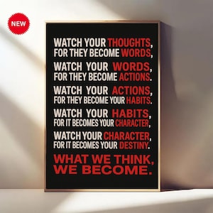 Watch Your Thoughts Poster – Motivational Classroom Art – Inspirational Quote Print for Office, School, Home Decor – Positive Mindset Poster