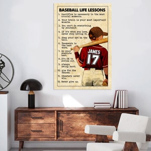 Personalized Motivational Baseball Life Lessons Poster, Baseball Wall Art Print, Gift For Son, Boyfriend, Baseball Player, Sports Home Decor image 2