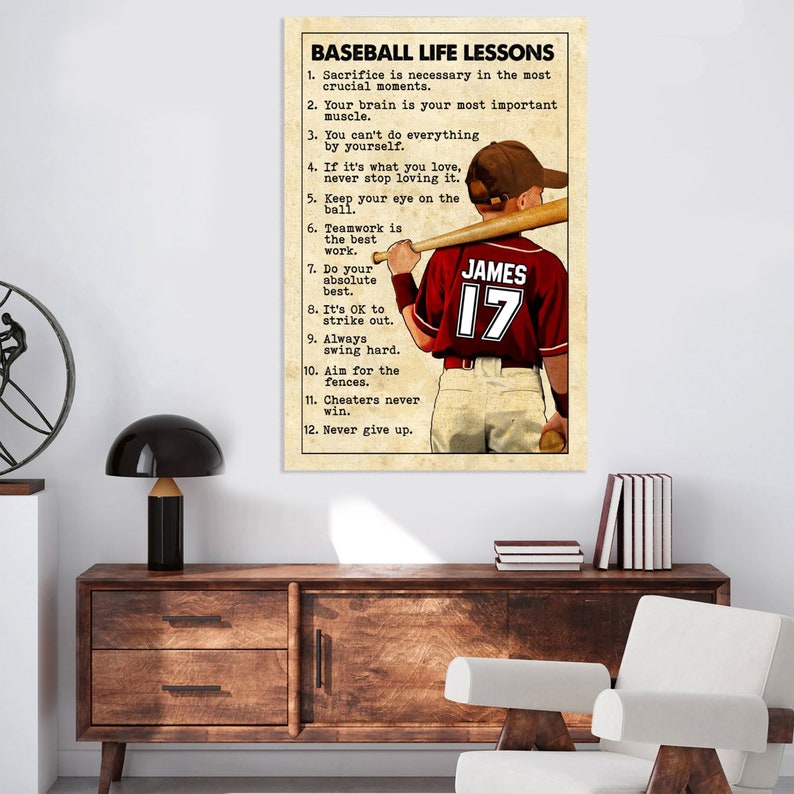 Personalized Motivational Baseball Life Lessons Poster, Baseball Wall Art Print, Gift For Son, Boyfriend, Baseball Player, Sports Home Decor image 2