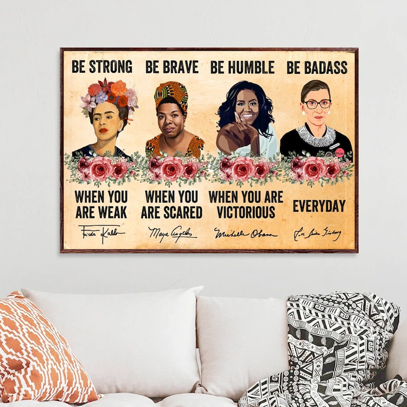 Poster Lamiera Ispirazionale Frida Kahlo: Cartello In Alluminio 20x30 Cm Con Frase 'Be Strong, Be Brave, Be Humble, Be Badass' - Regalo Originale