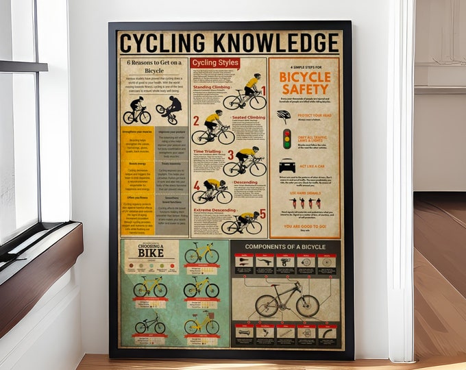 Cycling Knowledge Poster, Cycling Poster, Vintage Bike Poster, Cyclist Poster, Bicycle Wall Art, Gift For Cycling Lover