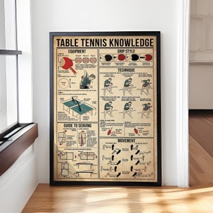 Póster de conocimientos sobre tenis de mesa, vintage, regalo para amantes del tenis de mesa, regalo para jugadores de tenis de mesa