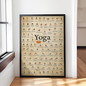 Yoga 100 Poses Chart Referenzbild Poster, Yoga Raum Poster Druck, Yoga Poses Poster, Kunstwerk für Chakra Chart Schlafzimmer Wanddeko