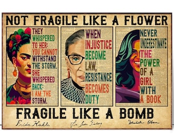 Not Fragile Like a Flower Fragile Like A Bomb Poster, Black Women in History, Vintage With Women Names In History Poster