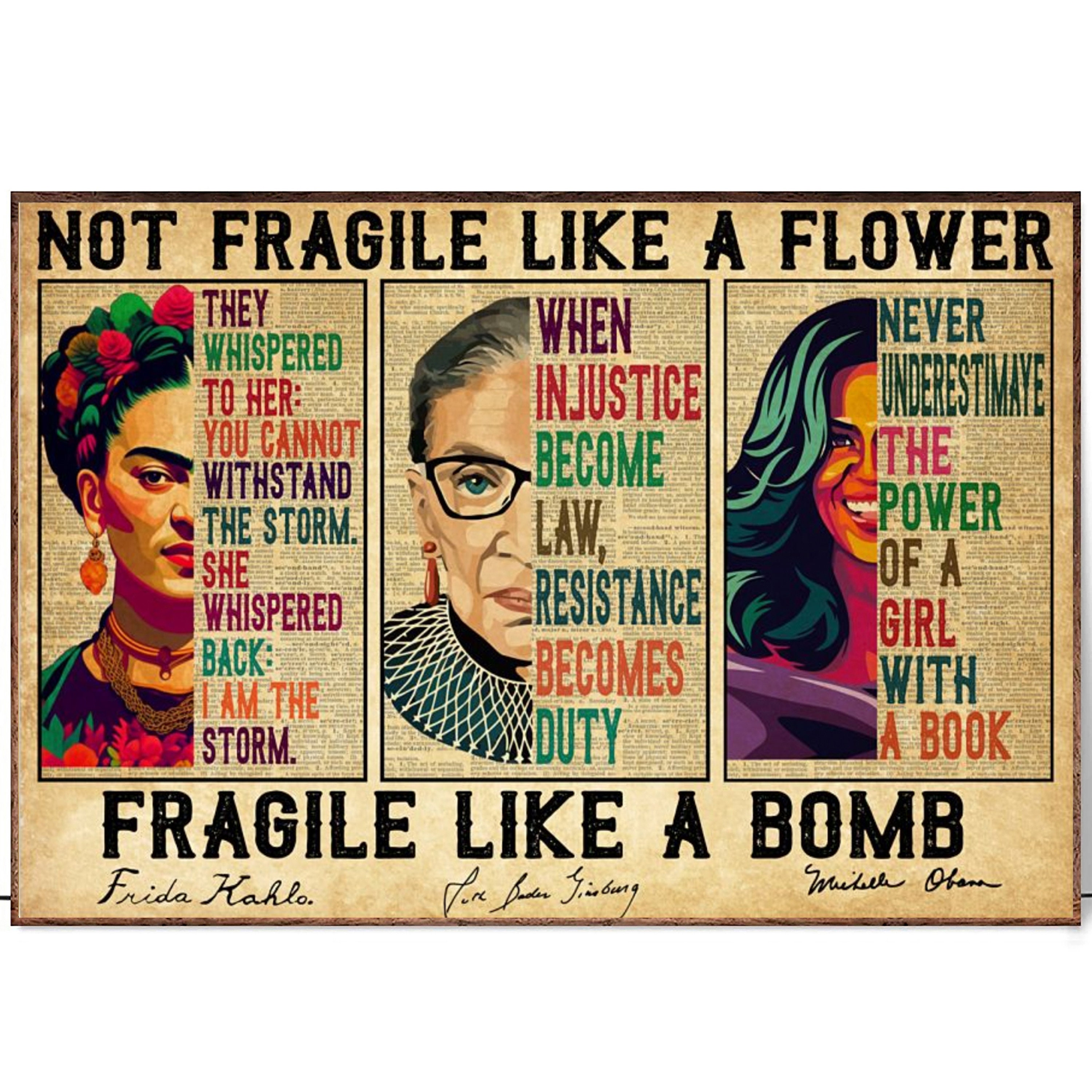 Not Fragile Like a Flower Fragile Like A Bomb Poster, Black Women in History, Vintage With Women Names In History Poster