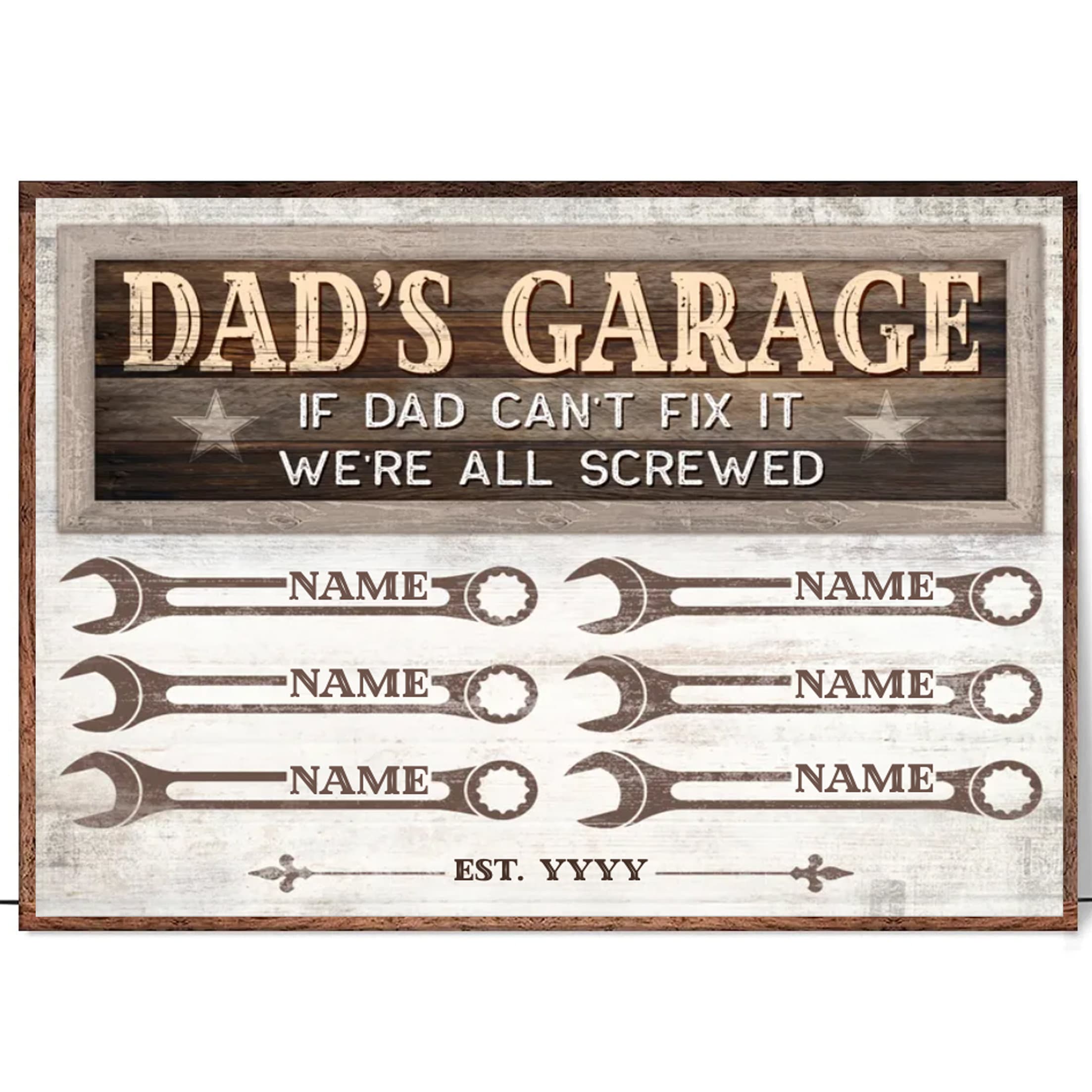 Dad's Garage - If Dad Can't Fix It We're All Screwed Canvas, Gift for Dad From Daughter/Son, Father's Day Gift,Custom Kid Name Grandkid Name