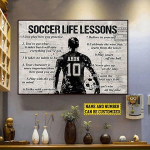 Soccer Life Lessons, Personalized Motivational Soccer Boy Canvas Painting, Inspirational Quotes Wall Art, Poster Gift For Soccer Lovers