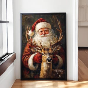 Santa Claus Canvas Wall Art Decor - Large Vintage Christmas Poster - Rustic Farmhouse Santa Wall Art - Holiday Wall Decoration for Home