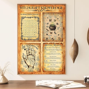 Witchcraft Knowledge Poster, Witchy Home Decor, Vintage Knowledge Poster, Magic Lover Gift, Halloween Home Decor